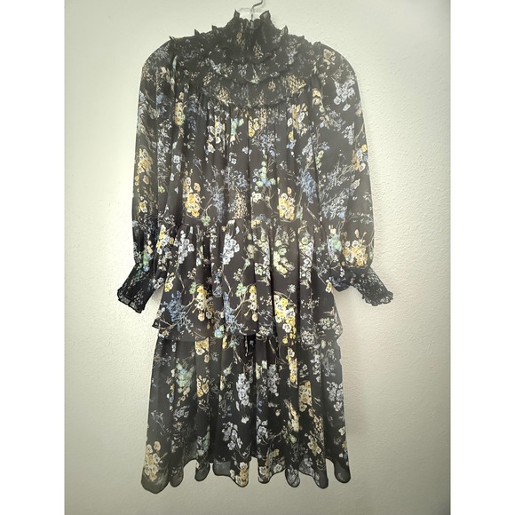 Cinq a Sept Melony Smocked Floral Mini Ruffle Dress Size 00 - Picture 2 of 13